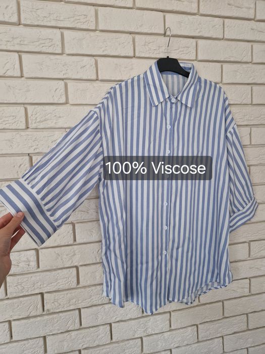 Biało-niebieska koszula w paski 100% viscose ozmiar XL 42 luźniejszy
