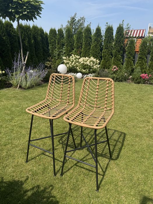 2 hokery krzesła barowe ratanowe boho