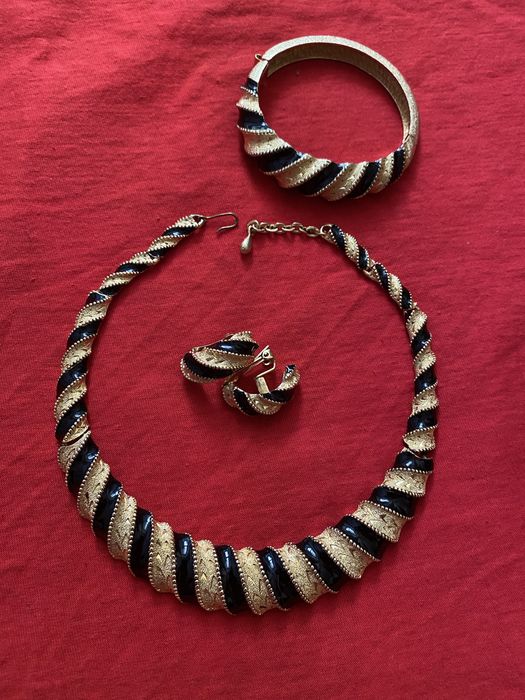 Вінтажний комплект кольє браслет кліпси ,емаль
