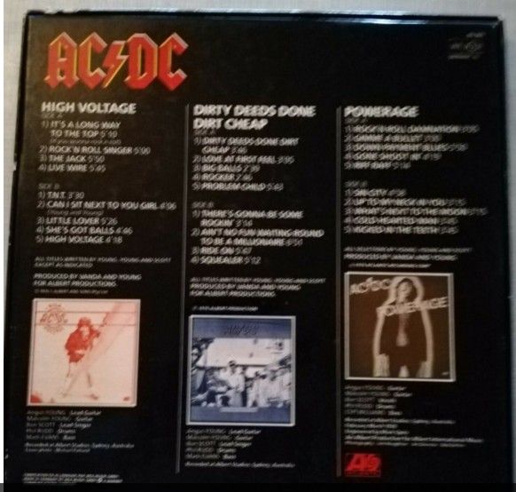 AC/DC, Caixa com 3 lp, single e poster, caixa em muito bom estado