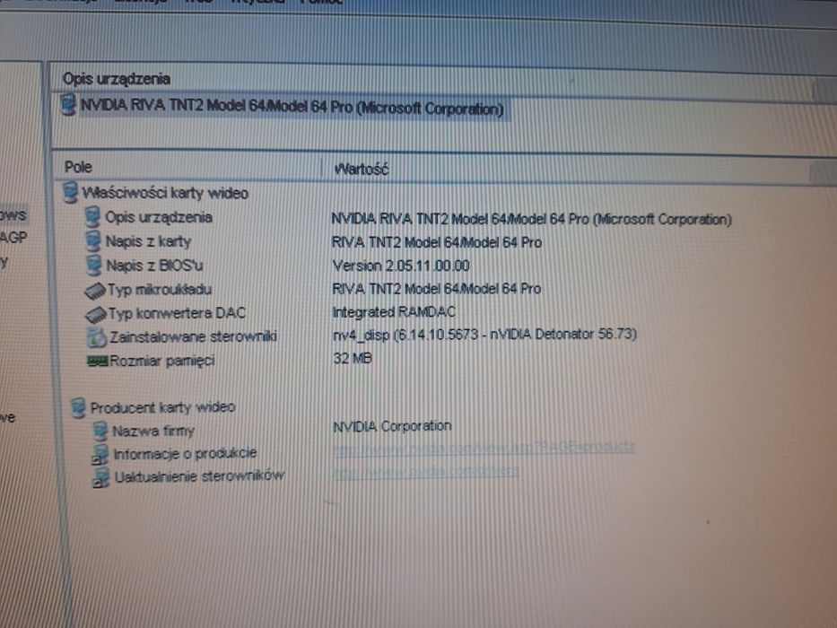 Karta graficzna Riva TNT2 M64 32mb agp Retro