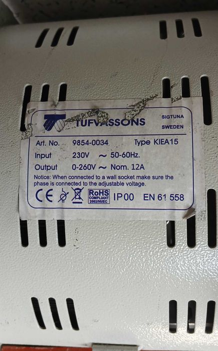 Autotransformator Tufvassons KIEA15