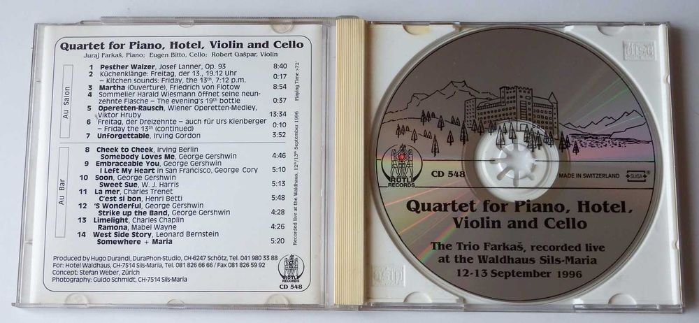 CD Quartet for piano, hotel, violin and cello