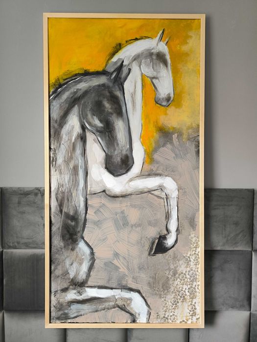 OSTATNIA SZANSA Duży obraz na płótnie koń konie karuzela 140x70 cm oryginał