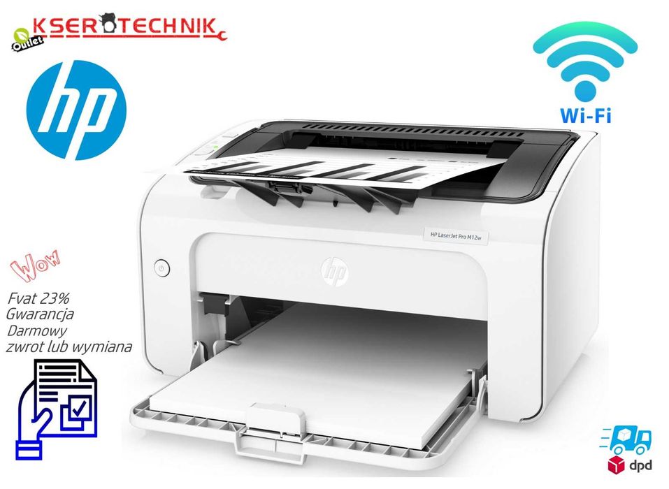 Drukarka jednofunkcyjna laserowa HP M12W / Mała do domu / Tani Toner