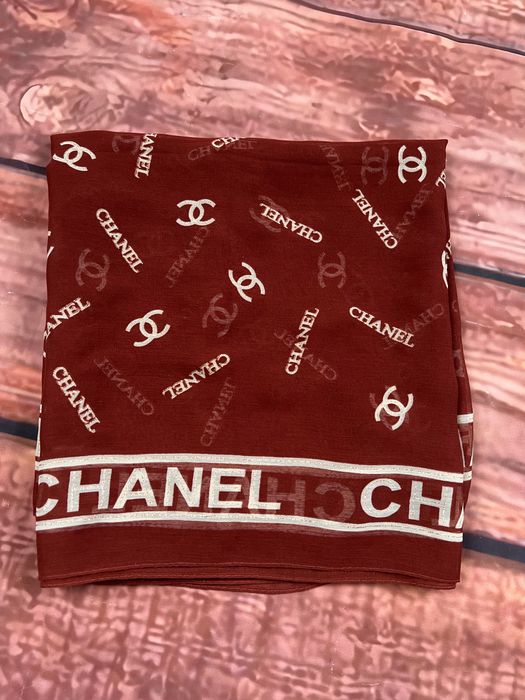 Duża chusta szal Chanel ruda burgund złoto