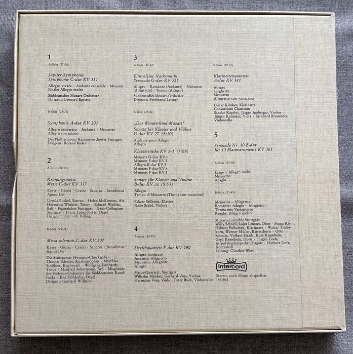 Wolfgang Amadeus Mozart Intercord 185.804 5LP