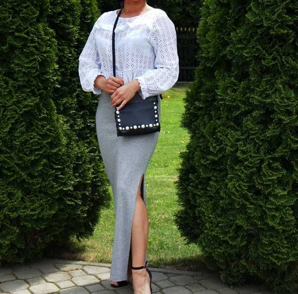 Szara, bawełniana, długa / maxi spódnica z rozcięciem, Atmosphere 40 L