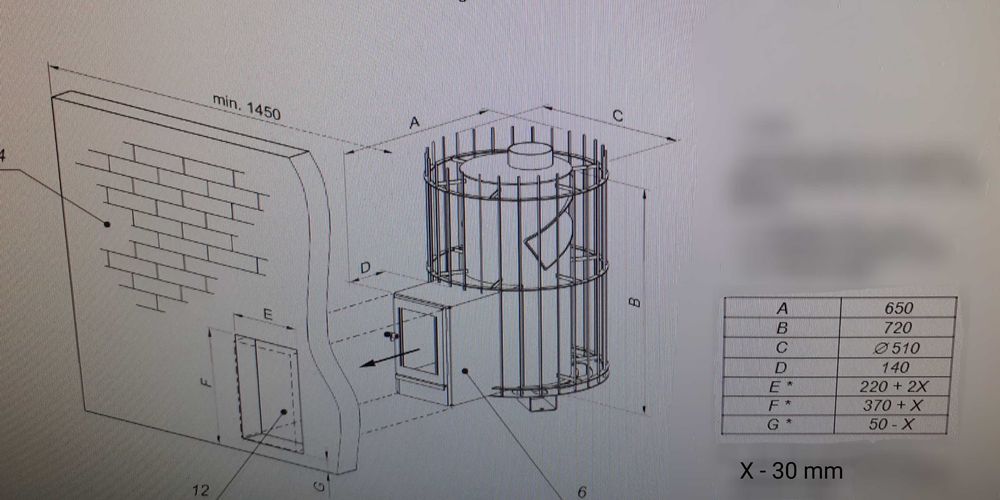 Tunelowy piec do sauny na drewno do 12 m3 opalany drewnem.