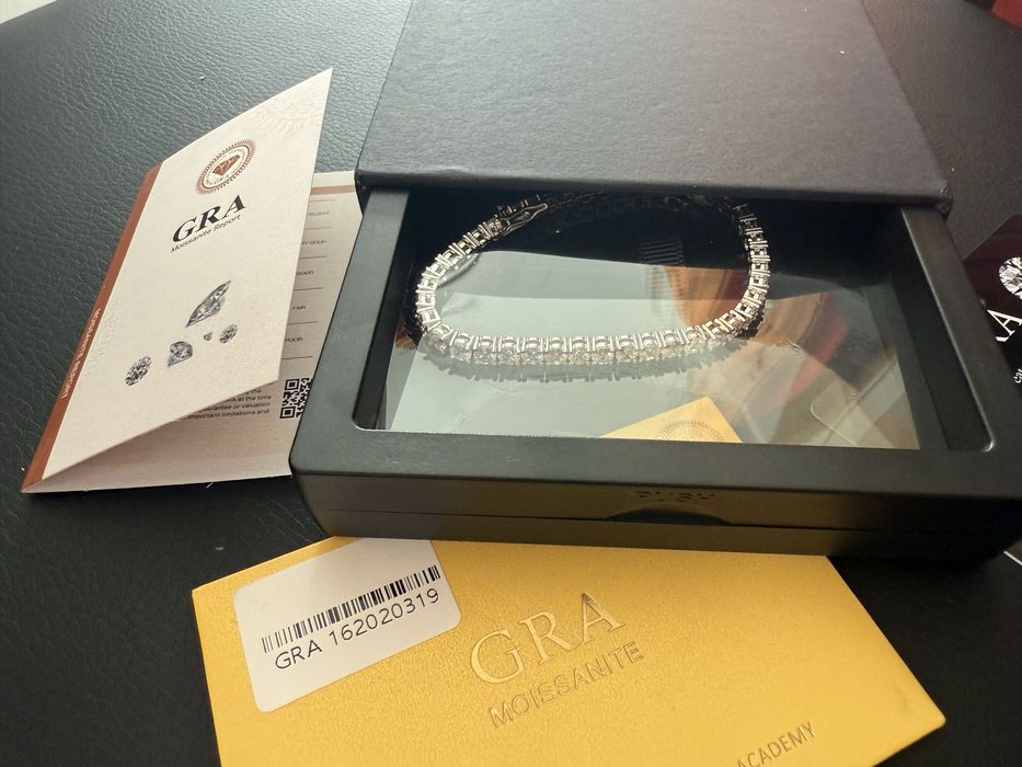 теннисный браслет из серебра с муссанимами искуственными бриллиантами