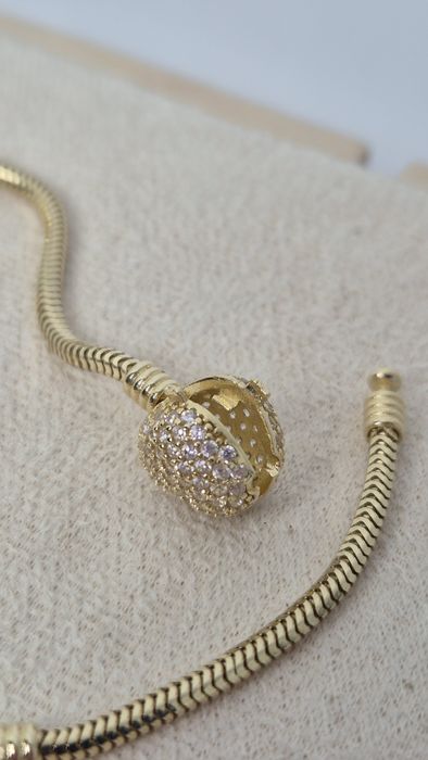 Nowa złota bransoletka typu Pandora białe cyrkonie serce 20,5 cm p 585