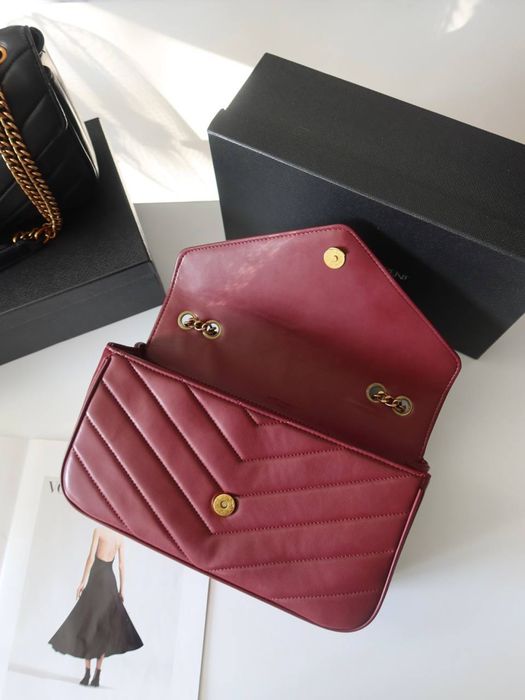 Сумка Yves Saint Laurent Loulou, жіноча шкіряна сумка в чорному, бордовому та білому кольорі, кожаная сумка лоран