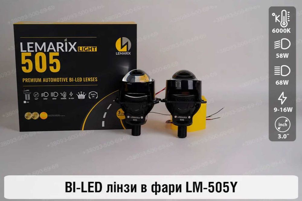 Потужна Bi-Led лінза під гайку 12,5 см Lemarix Light 505 та 505Y,  рамка hella 3R