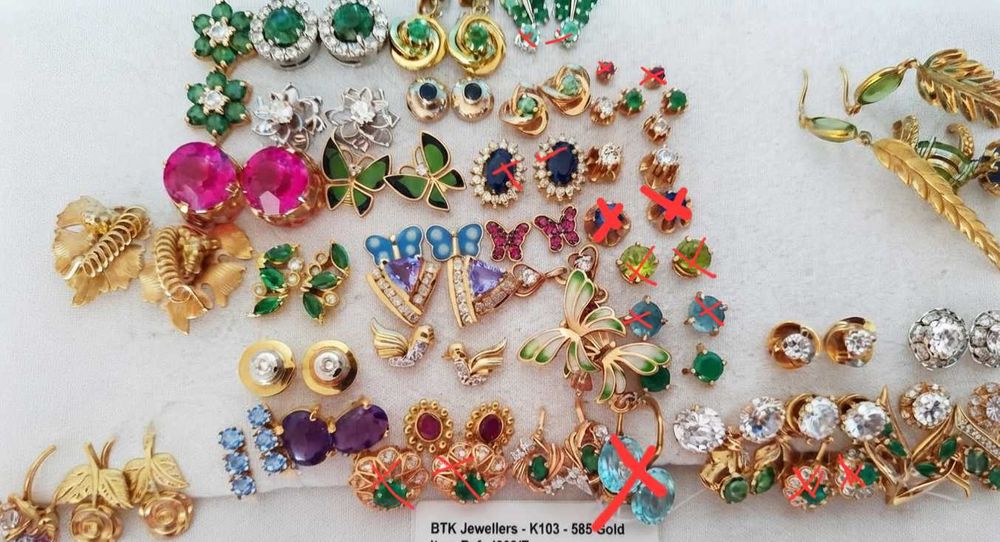 Золоті сережки 585 проби з коралом,смарагди,рубін 583 срср