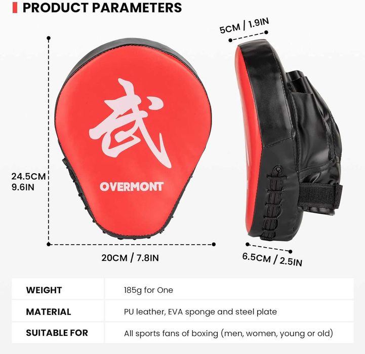 OVERMONT Łapy trenera, tarcze bokserskie treningowe boks, mma 2 szt.