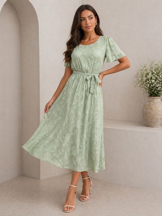 Sukienka midi pistacjowa GAETA z wiązaniem rozmiar uniwersalny New Collection