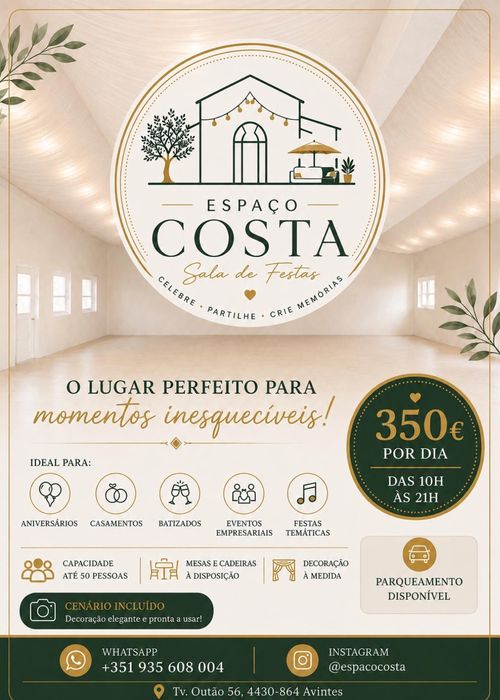 Sala de Festas para Aluguer em Avintes – Até 50 Pessoas
