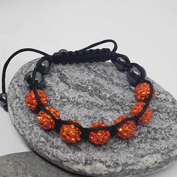 Bransoletka SHAMBALLA cyrkonie sznurek - Pomarańczowa