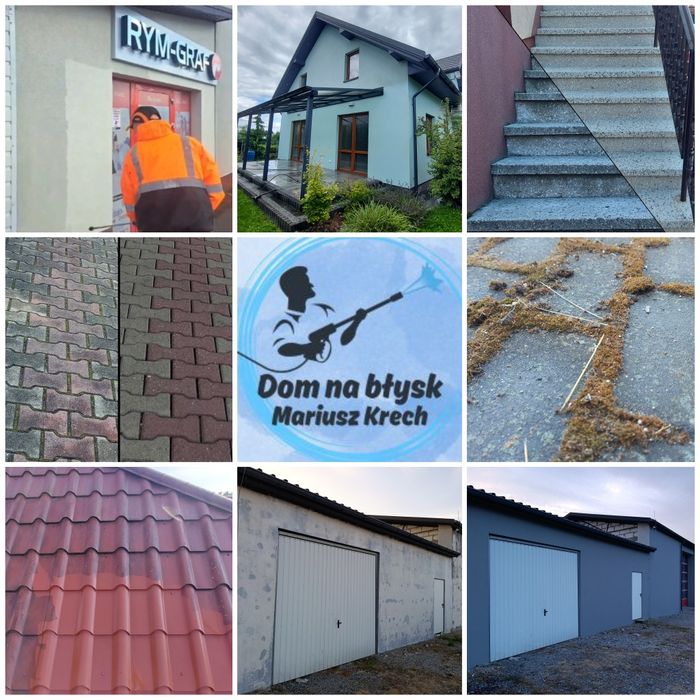 Mycie ciśnieniowe kostki, elewacji i dachów, ścinka drzew, krzewów.