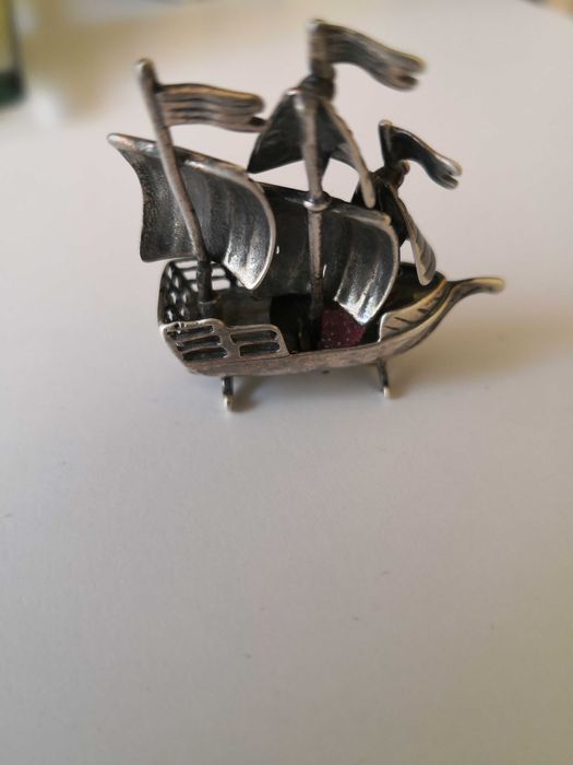 miniaturka żaglowca- srebro - vintage