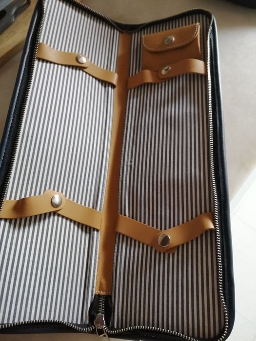 Estojo em pele genuína azul escuro