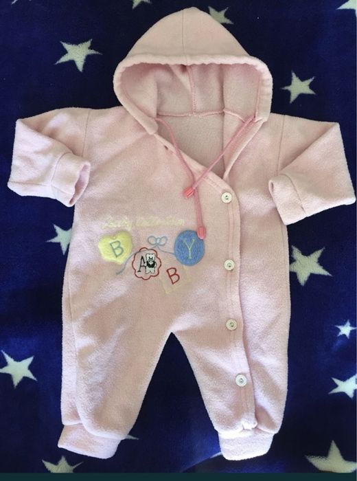 Розовый фильмовый комбинезон  3/6 месяцев -52-68см