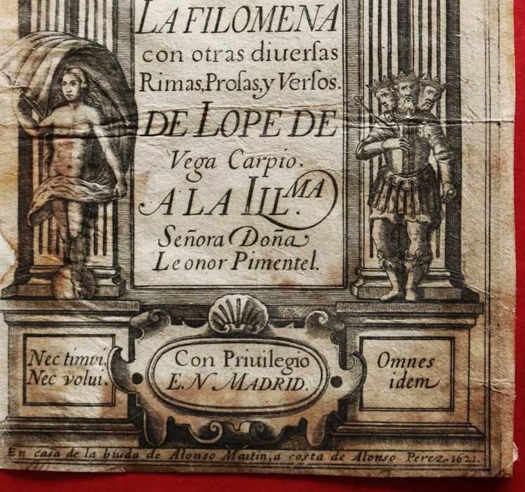 La Filomena de Lope de Vega y Carpio, Madrid 1621 gravura a água-forte