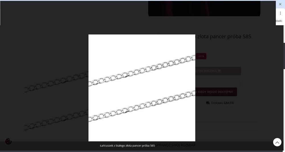 złoty biały łańcuszek 45cm, 2.62gr za 1200zł. TANIO !! Negocjuj