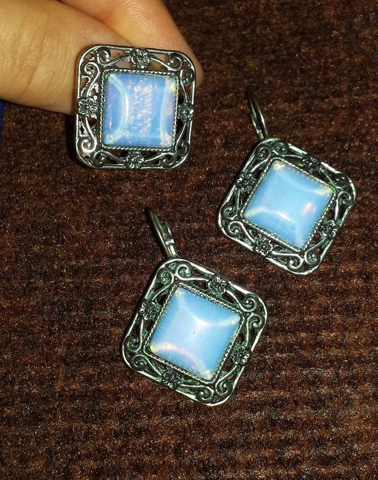 Лот бижутерия Набор кольцо серьги лунный камень Кольцо розовый кварц