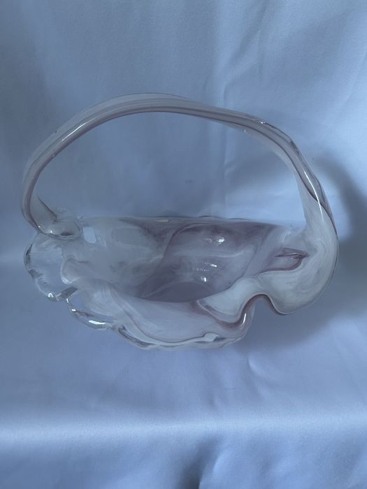 Szklany koszyczek różowo biały nr.8233