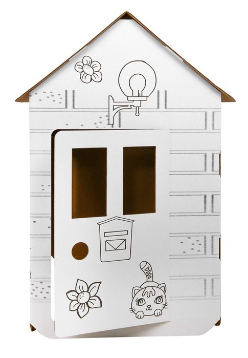 Kartonowy Domek XXL z autem kolorowanka 3D dla dzieci ogrodowy