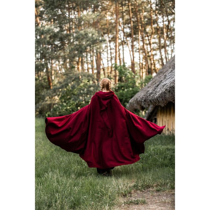 Średniowieczna peleryna z długim kapturem wełniana czerwona (VM)