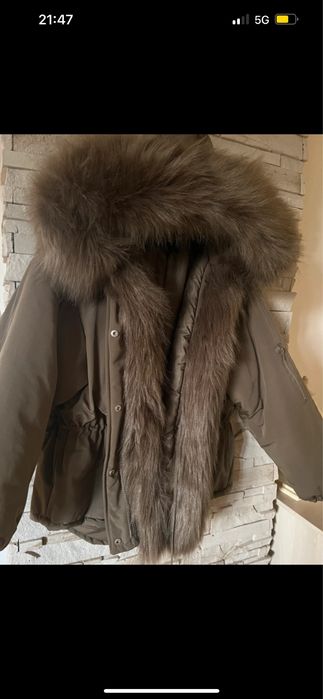 Kurtka zimowa z duzym futerkiem parka khaki brązowa