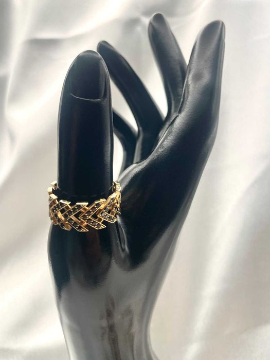 Anel em Ouro 19.2k (800) com Zircónias Pretas – Tam. 63 – 6,6g