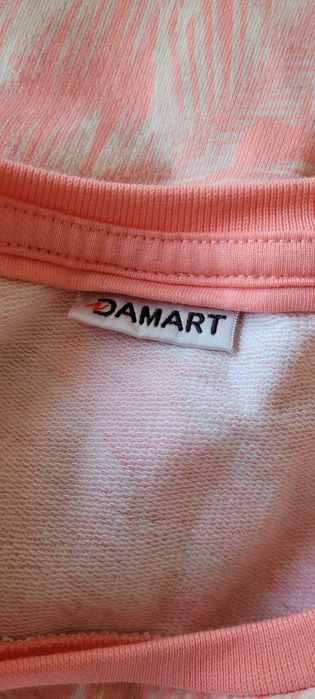 Pudrowo beżowa pastelowa bluza wzór liście Damart, rozmiar 14-16