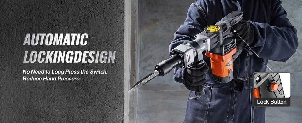 Martelo de demolição VEVOR, 1400W, 2900 BPM, 19 j,com 5 escopos, novo