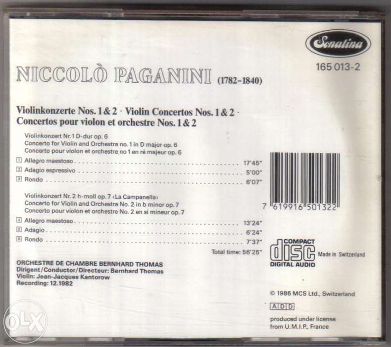 CD Paganini - Concertos para Violino e Orquestra nºs 1 & 2