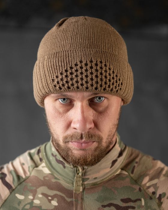 Тактична військова шапка-балаклава в'язана зимова на флісі Олива Койот