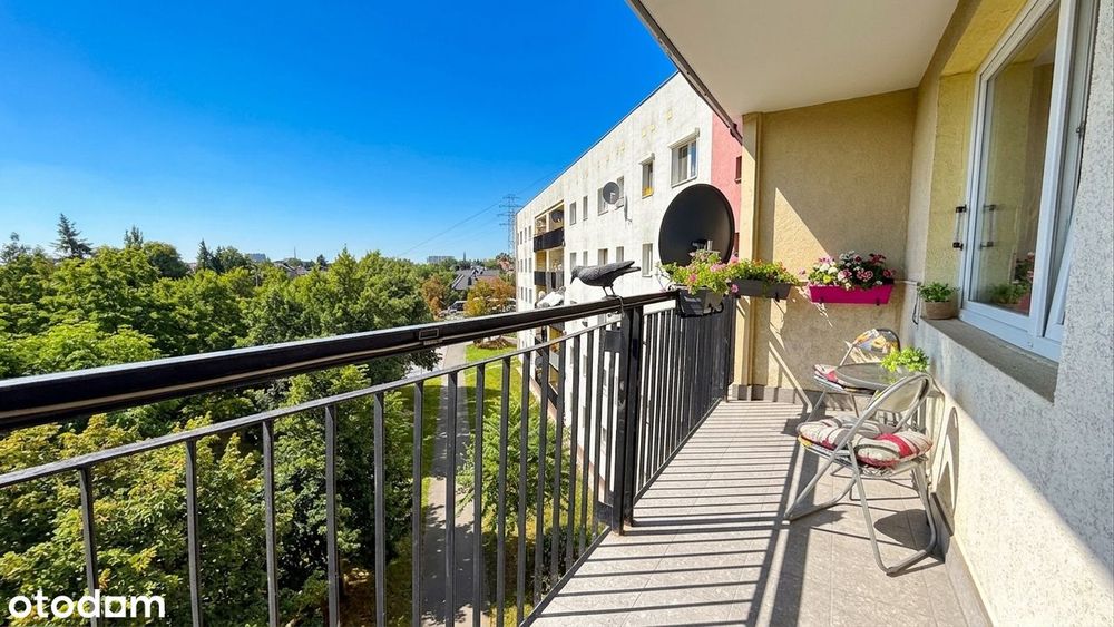 2 oddzielne pokoje,duży balkon,widok na drzewa i ogródki działkowe