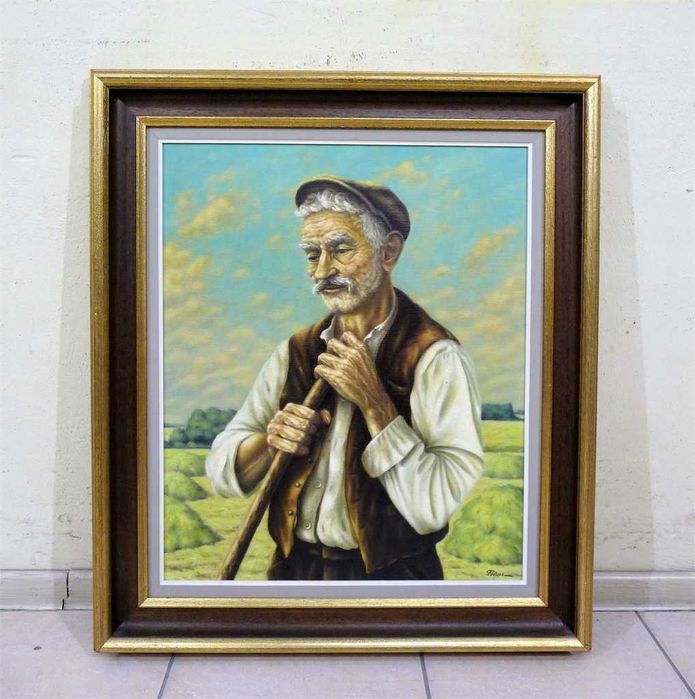 Oryginalny obraz olejny na płótnie rolnik 77x67cm