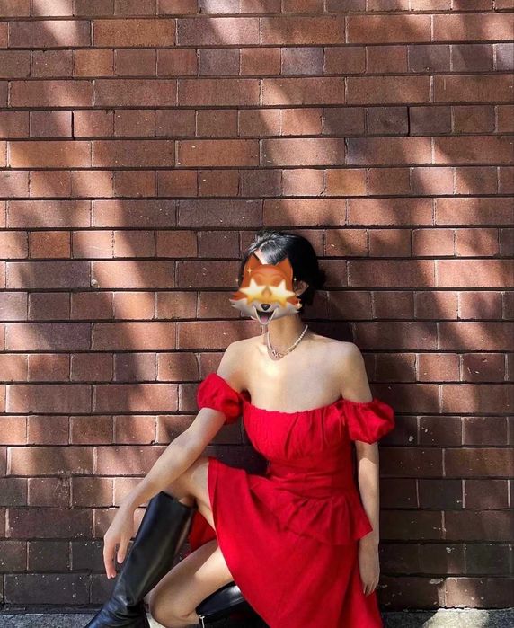 Vestido My Dearest Vermelho Framboesa Novo Tamanho S My Dearest Raspberry Red Off-Shoulder Linen Blend Dress