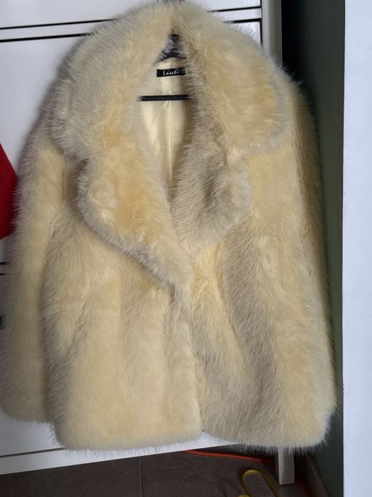 Шуба з еко хутра під песець вершкове масло  яскрава тренд 2026