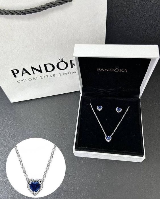 Жіноче срібне намисто ланцюжок з кулоном біле рожеве чер серце pandora