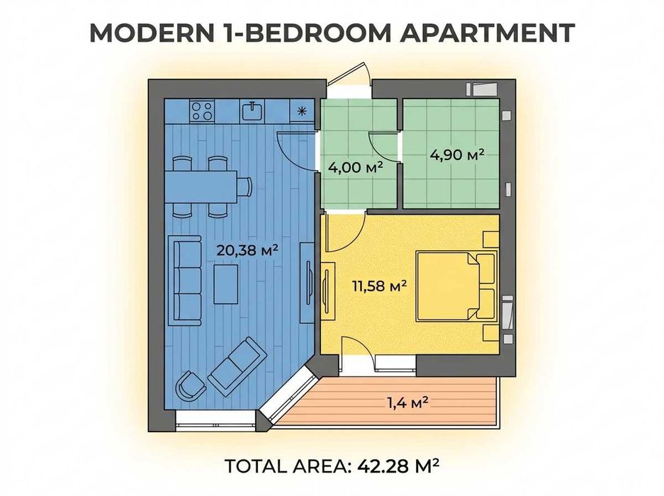1-кімнатна квартира 42,28 м². Без %. Забудовник. Відділ продажу. ЖК Львівські Зорі. Софіївська Борщагівка. Газ. Ліфт - Widok 2