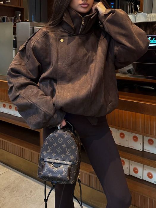 Жіноча замшева куртка демісезонна чорна/шоколад весна-осінь S–L