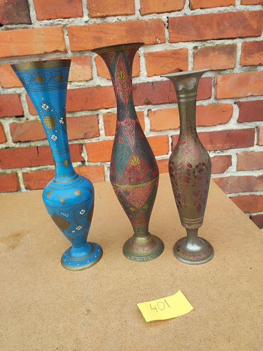 Zestaw  mosiężne wazony hinduskie vintage