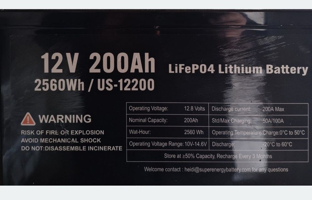 lifepo4 12 V 200 Ач 2560 Вт акумулятор
