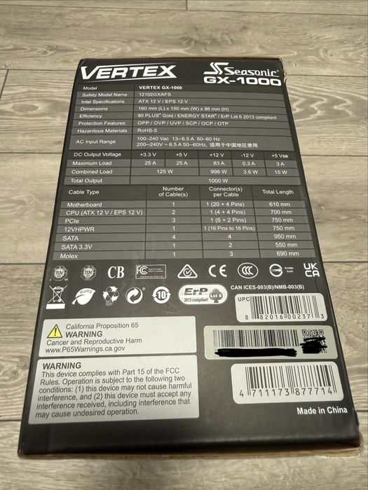 Zasilacz Seasonic Vertex GX-1000W ATX 3.0 / GOLD / GWARANCJA 8 lat