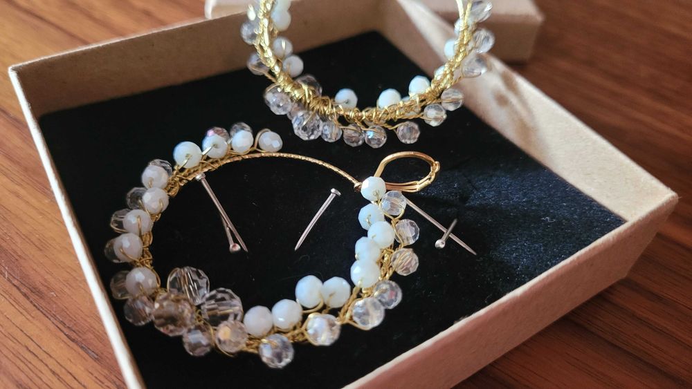 Kolczyki slubne krysztalki pozlacane handmade