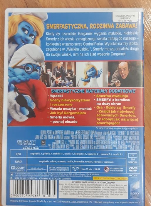 płyta dvd z filmem smerfy